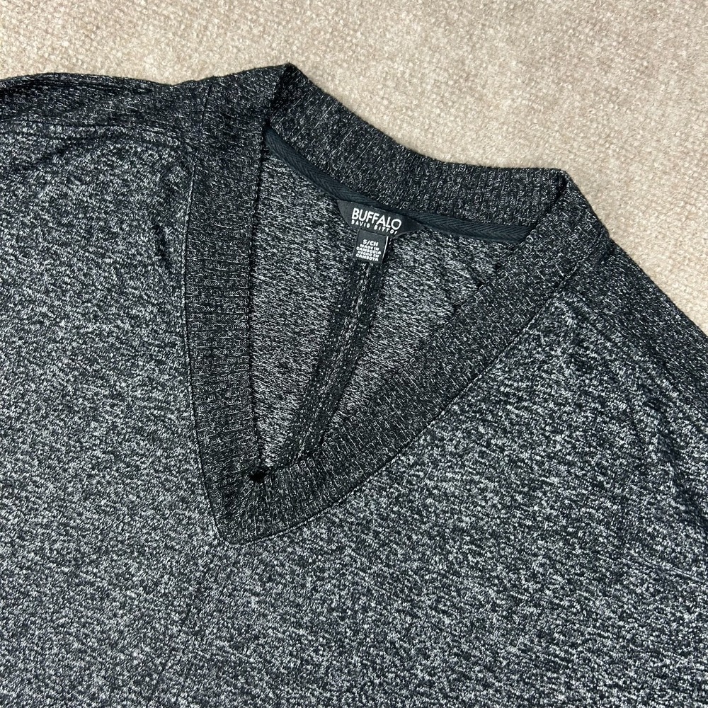Buffalo David Bitton Sweater Womens Small Gray Marl Knit Stretch V Neck Pullover